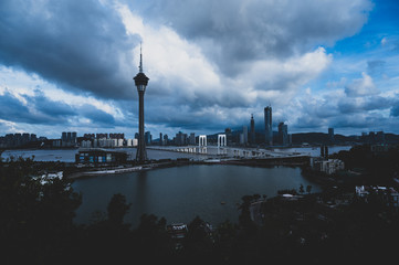 Naklejka premium Macau,China in December 2019, Macau Tower and Cityscape