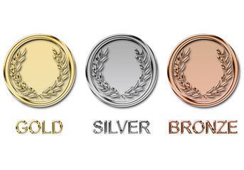 ilustración de Medallas de Oro, Plata y Bronce - obrazy, fototapety, plakaty
