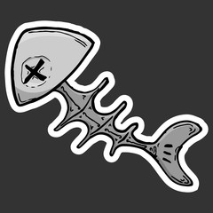 Skeleton from the fish. Vector of a fish skeleton. Hand drawn doodle bones of fish.