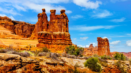 Naklejka premium The Three Gossips, a Sandstone Formation in Arches National Park near Moab, Utah, United States