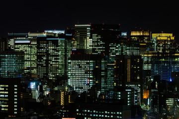 Tokyo city buildings night view and sky