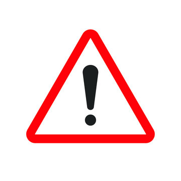 Caution warning sign message. Editable triangle hazard symbol vector icon with red stroke. A flat attention symbol with black exclamation mark isolated on white background. Danger notice for reflector
