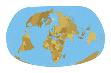 World Map. Jacques Bertin's 1953 projection. Map of the world with meridians on blue background. Vector illustration.