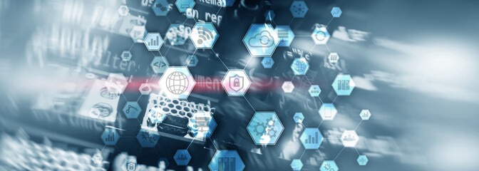 Information communication technology concept.Honeycomb panorama background