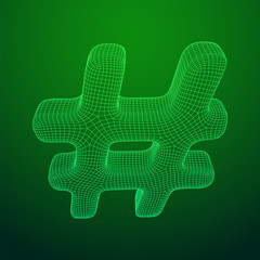 Obraz premium Hashtag icon. Concept of social media, micro blogging PR and popularity. Wireframe low poly mesh vector illustration