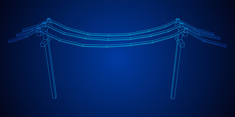 Power transmission high voltage pylon. Wireframe low poly mesh vector illustration