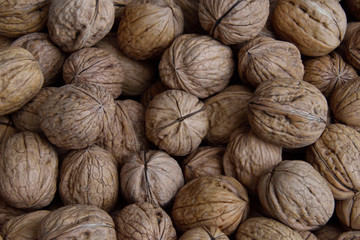 Inshell walnuts are healthy food for health. background