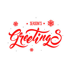 Season's Greetings lettering brush. Calligraphy vector banner red color