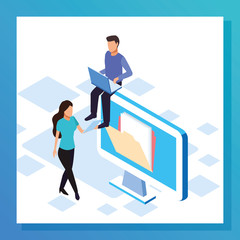 Obraz premium big data colorful design with computer with woman and man