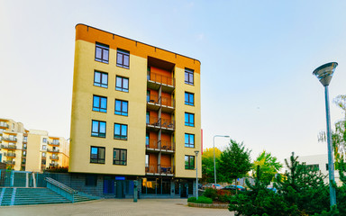 Modern apartment house complex outdoor facilities reflex