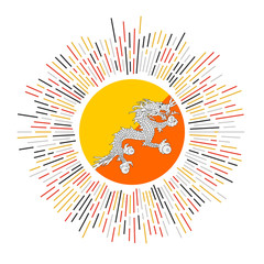 Bhutan sign. Country flag with colorful rays. Radiant sunburst with Bhutan flag. Vector illustration.