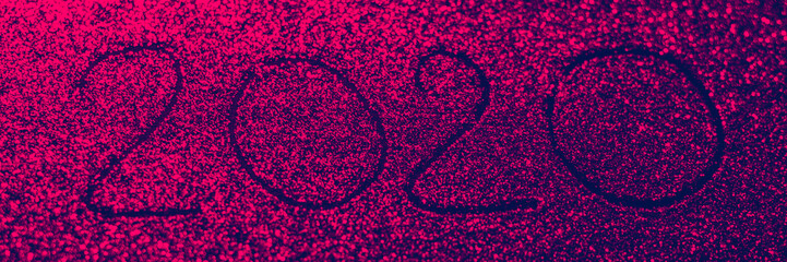 Flickering banner with a blue inscription 2020 on a red background.