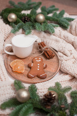 Gingerbread and milk jug on the table.