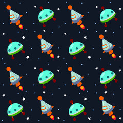 vector cartoon space ship ufo pattern kid fun
