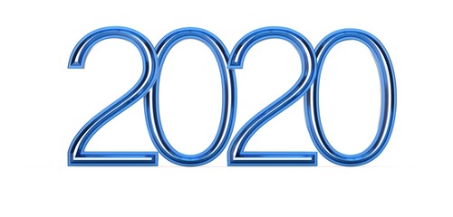 2020 year in blue digital 3d