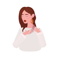 Vector graphics. Adorable, sweet illustration of a girl with feather. 