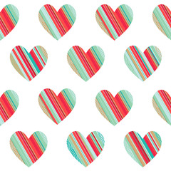 Obraz premium Seamless vector pattern with textured colorful hearts.