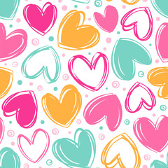Seamless vector pattern with cute bright hearts and circles. - 311406693