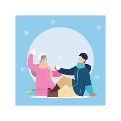romantic scene of couple with winter clothes