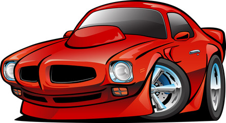 Seventies American Classic Muscle Car Cartoon Isolated Vector Illustration