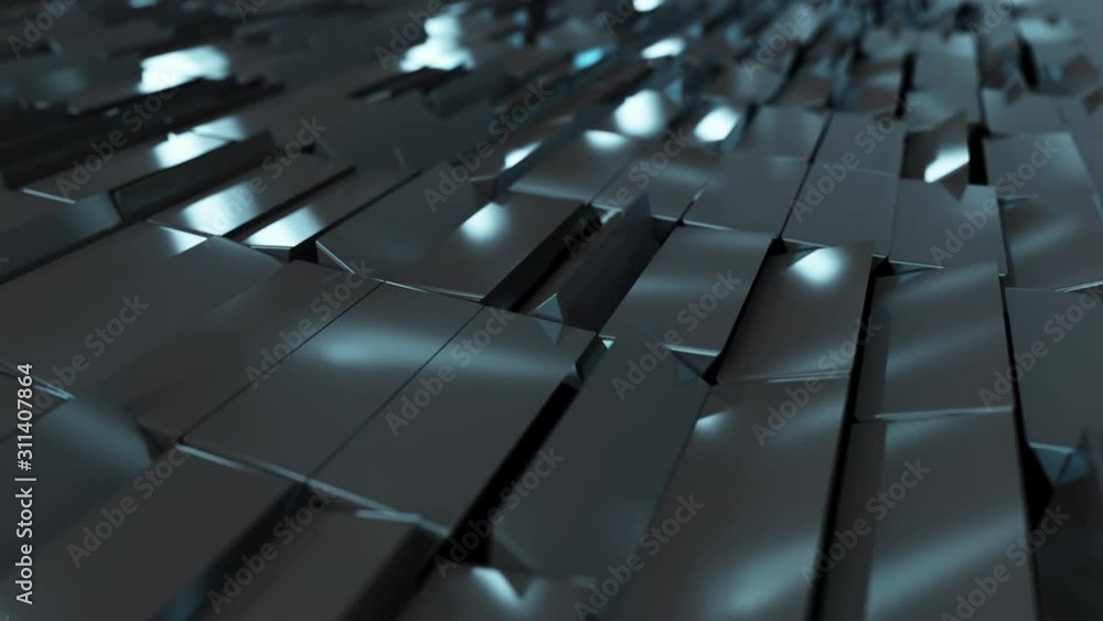 Poster metallic abstract cubes are turning, seamless loop 3d render