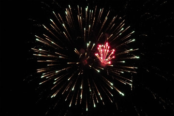 Colorful holiday fireworks on the black sky background