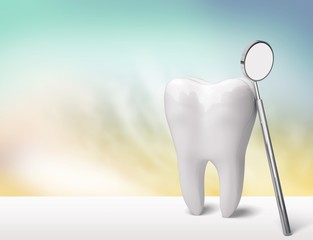 Human's white tooth and toothbrush