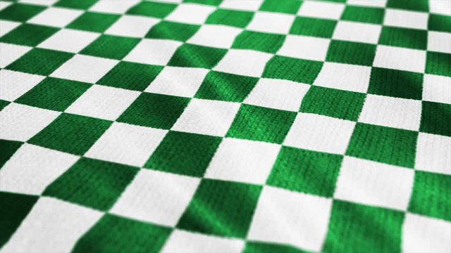 Green and white Checkered fabric cloth is waving animation. Vintage tartan, gingham style cotton plaid wave.
