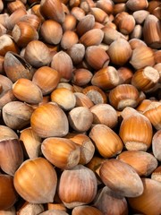 hazelnuts on a wooden background