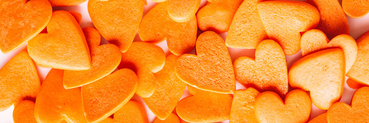 Orange hearts background, long banner.