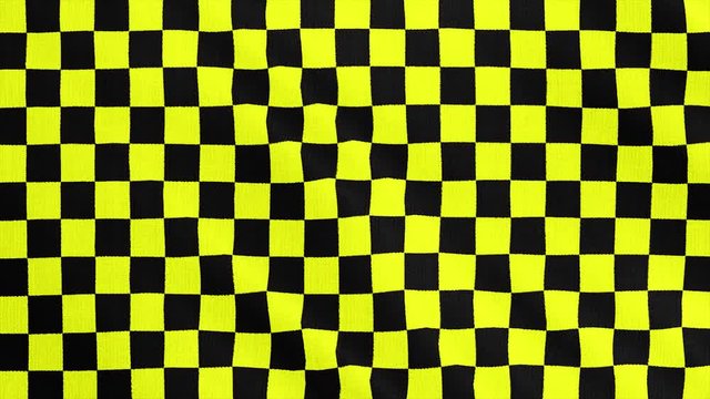 Yellow and black Checkered fabric cloth is waving animation. Vintage tartan, gingham style cotton plaid wave.