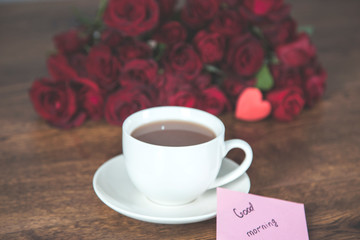 red rose and cup of coffee