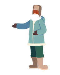 man standing with winter clothes on white background