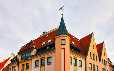 Fototapeta na wymiar Old building architecture at city center in Riga reflex