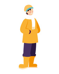 man standing with winter clothes on white background