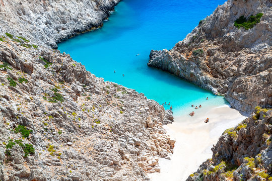 Seitan limania or Agiou Stefanou, the heavenly beach with turquoise water. Chania, Akrotiri, Crete