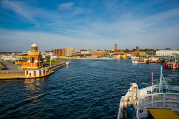 HELSINGBORG, SWEDEN: Beautiful landscape with lighthouse. A panoramic image of the port in Helsingborg.