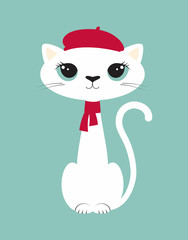 card with cute white cat