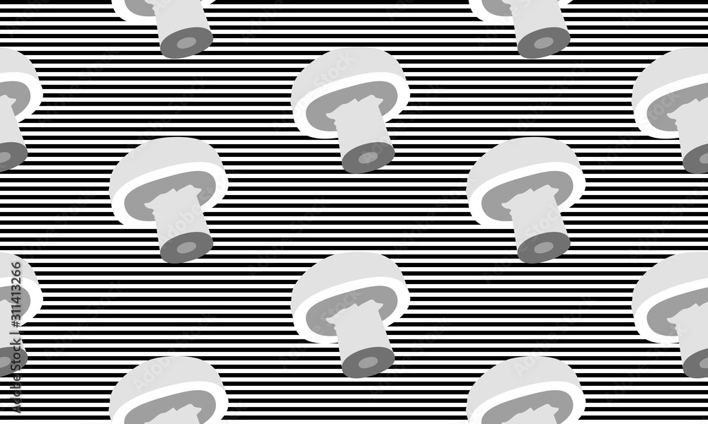 Poster seamless background with stripes and mushrooms. vector monochromatic illustration design for templat
