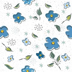 Hand Drawn Seamless Pattern with plants and berries. Artistic Creative Design.