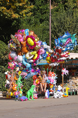 Big Bunch of Helium Foil Balloons at Kiosk