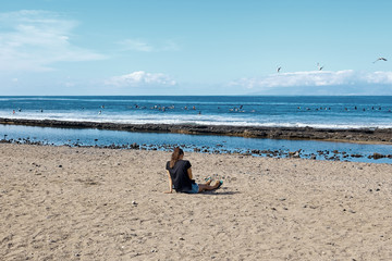 A lonely abandoned girl by the sea experiences from loneliness, fear, depression, divorce, abuse, separation.