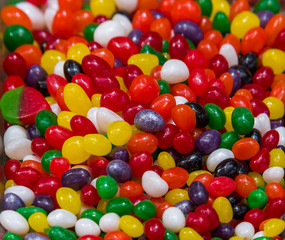 Fototapeta na wymiar Assorted jelly beans. Colorful image great for backgrounds. Far shot.