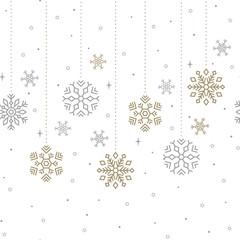 Holiday seamless background. Gold and silver snowflakes.