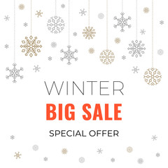 Winter sale banner with snowflakes. Vector illustration.