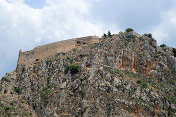 View to the Palamidi fortress on the rock, Nafplio, Peloponnese, Greece