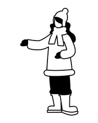 woman standing with winter clothes on white background