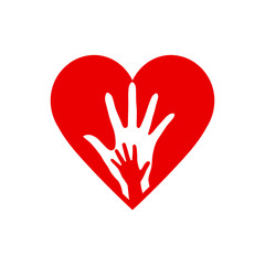 Two Hands in the Heart Icon as Orphan Children Adoption Metaphor. Great an Illustration or Logo for Child Adoption or Medical or kids Health Care Charity Agency on White Background