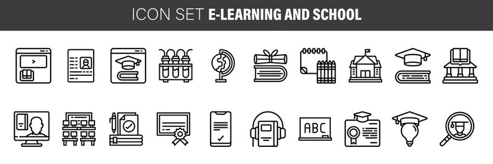 Thin lines icon set with school and education topics. for web, print or mobile apps design.