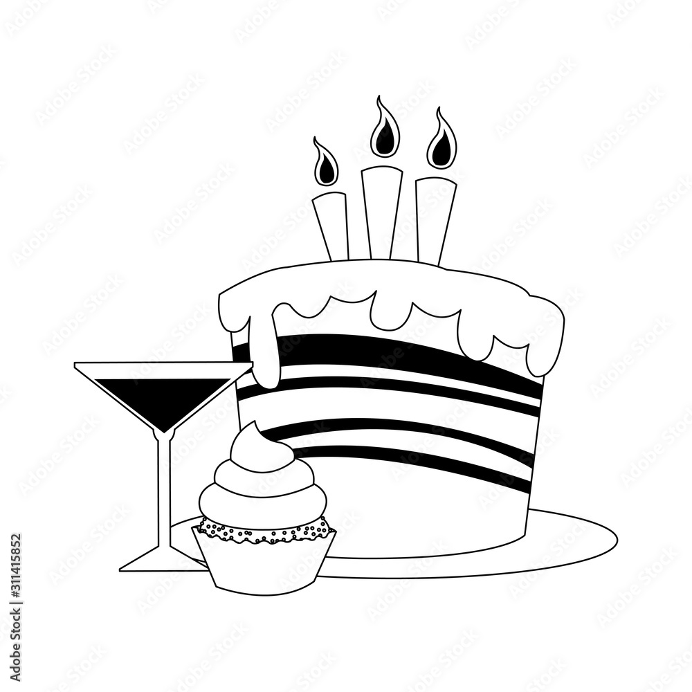 Canvas Prints cupcake and cocktail with birthday cake with candles icon, flat design